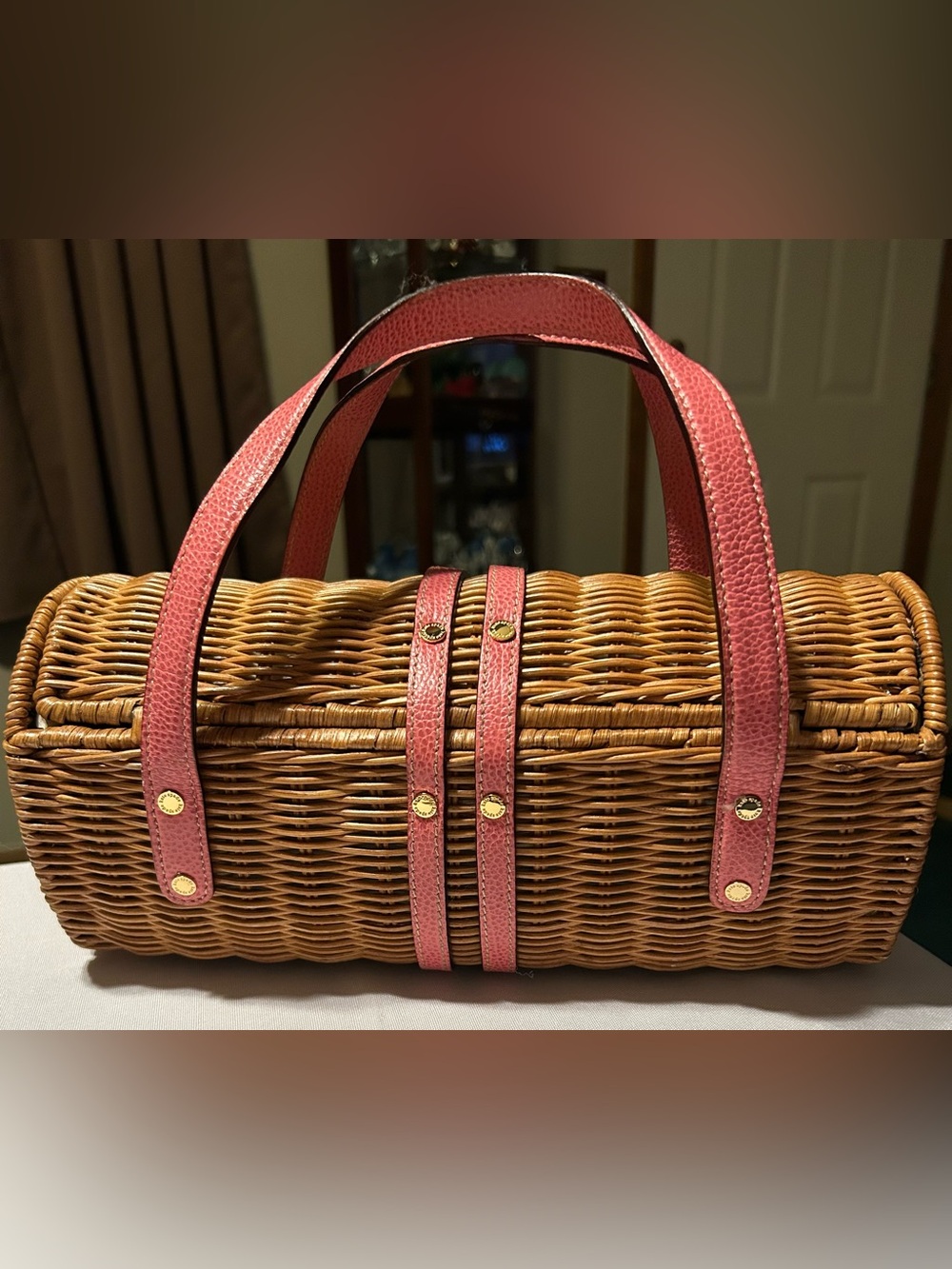 kate spade NWOT Rare Wicker Barrel Bag with Pink Trim. Dust Bag Included. - Picture 3 of 5